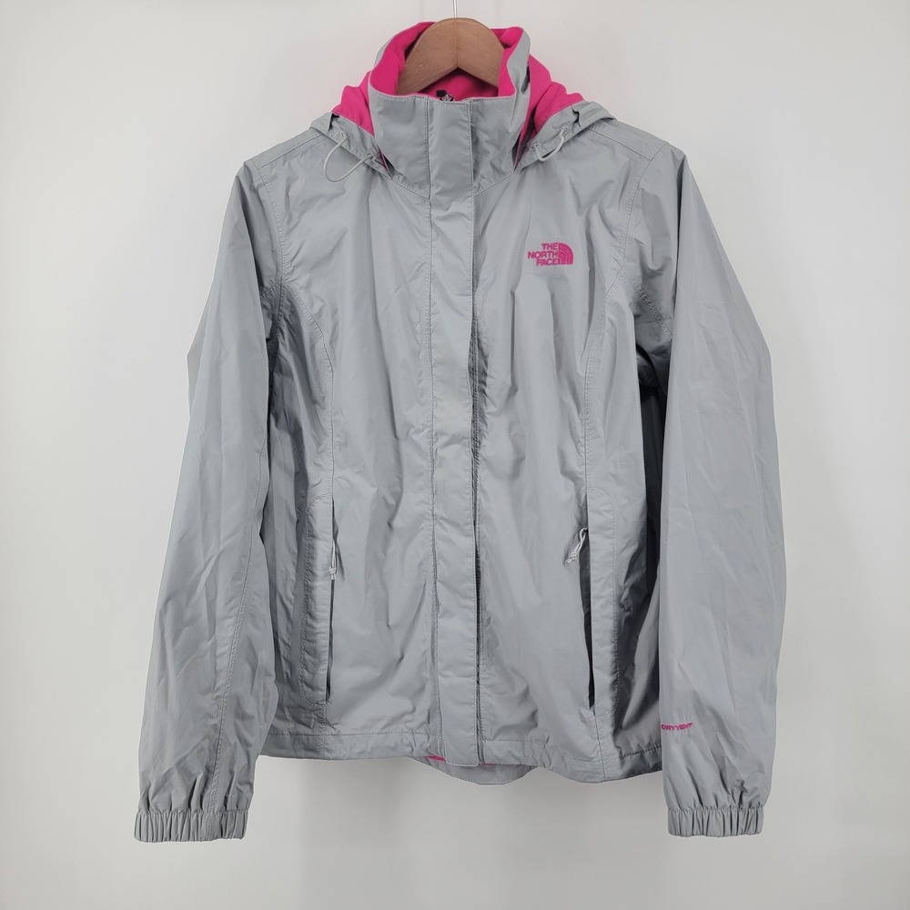 The North Face Resolve Jacket Womens M Gray Pink DryVent Rain Coat